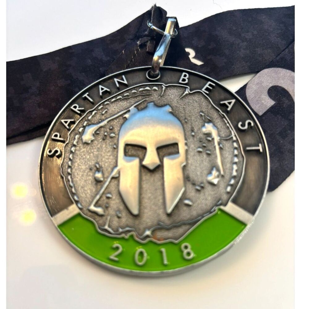 2018 Spartan Beast Finisher Medal w/ Original Ribbon OCR Race Medal Green 21K